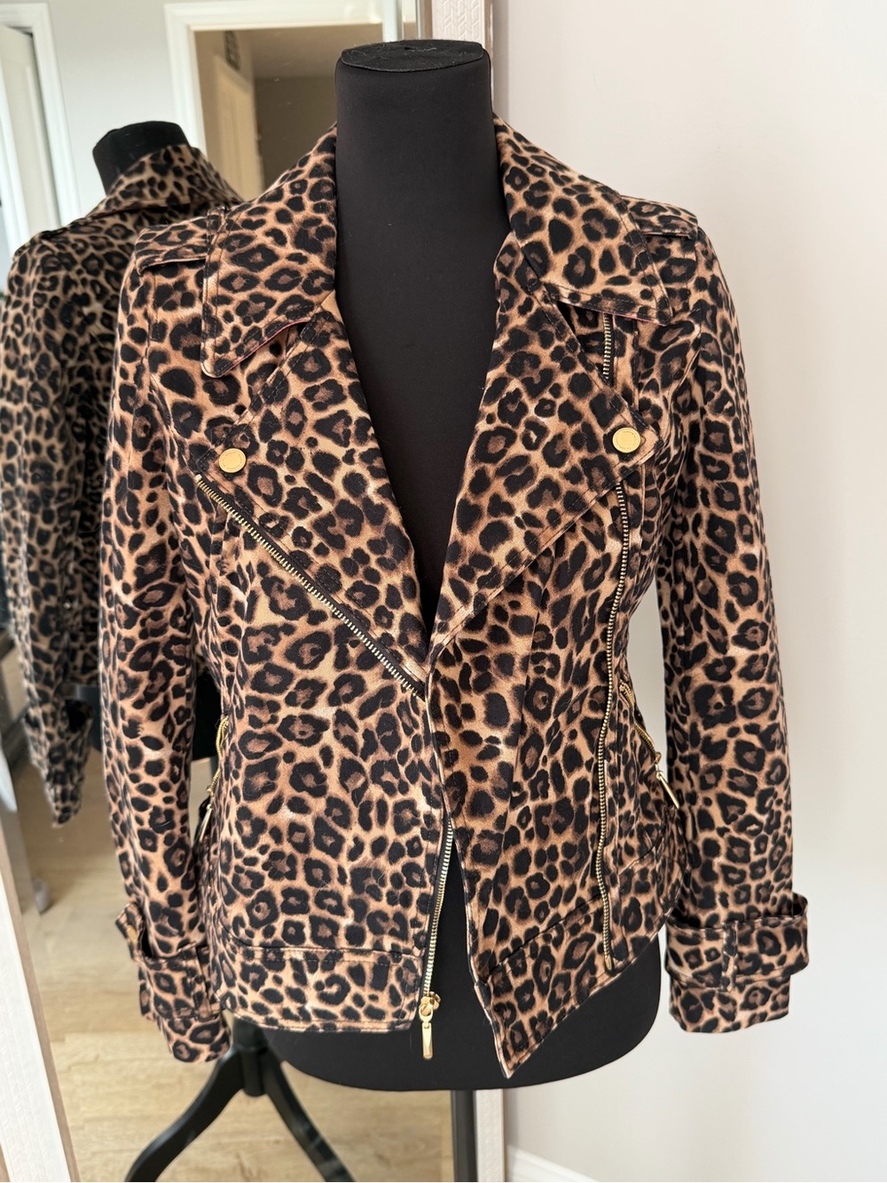 White House Black Market Leopard Print Moto Jacket - Women - Brown